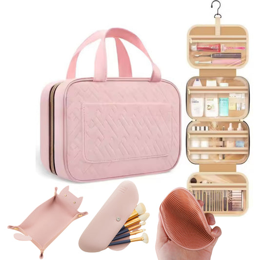 Geantă de cosmetice pliabilă Das Schaf™ - include perie facială din silicon, toc pensule si tăviță organizatoare