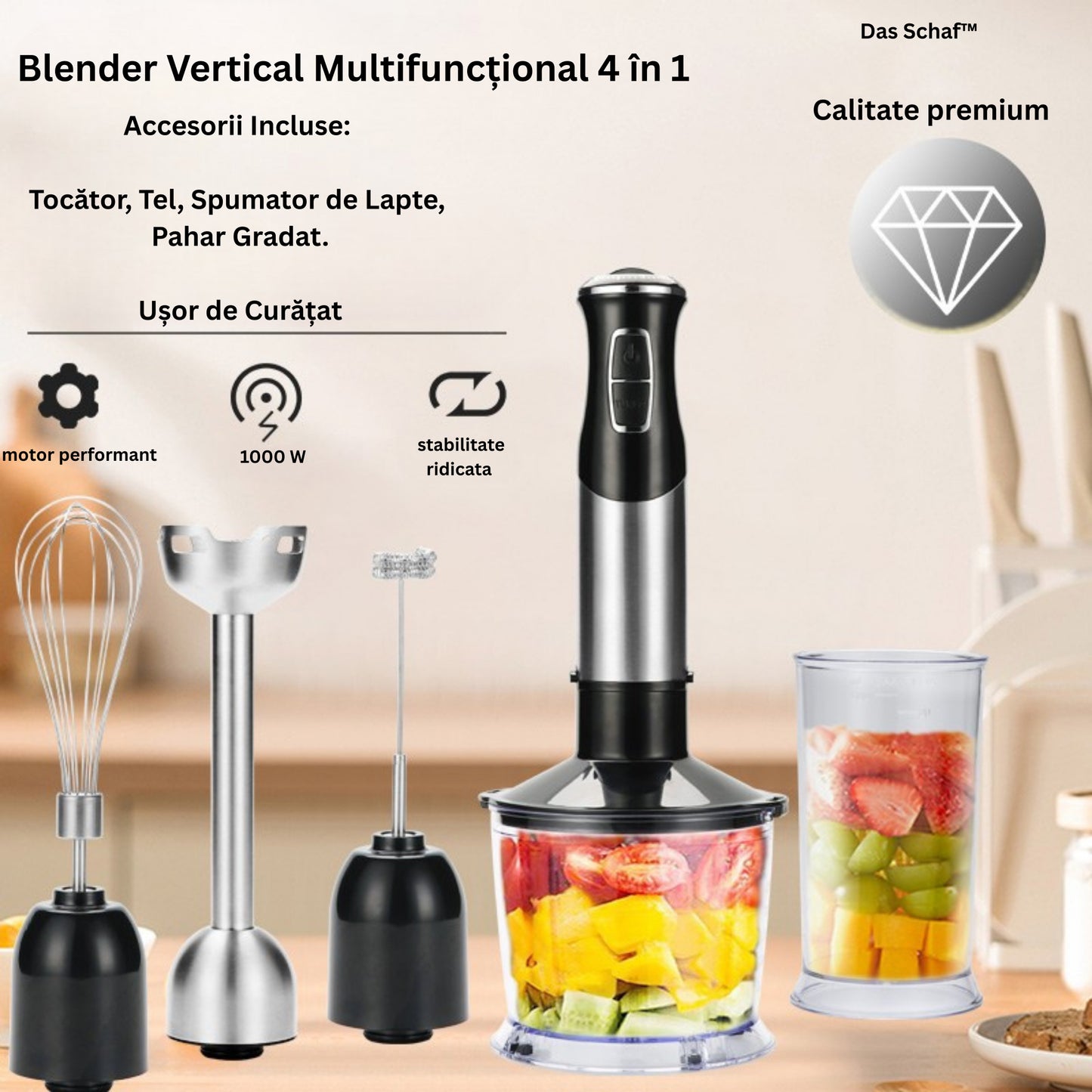 Blender vertical Das Schaf™ 1000W – include dispozitiv electric de curățat suprafețe