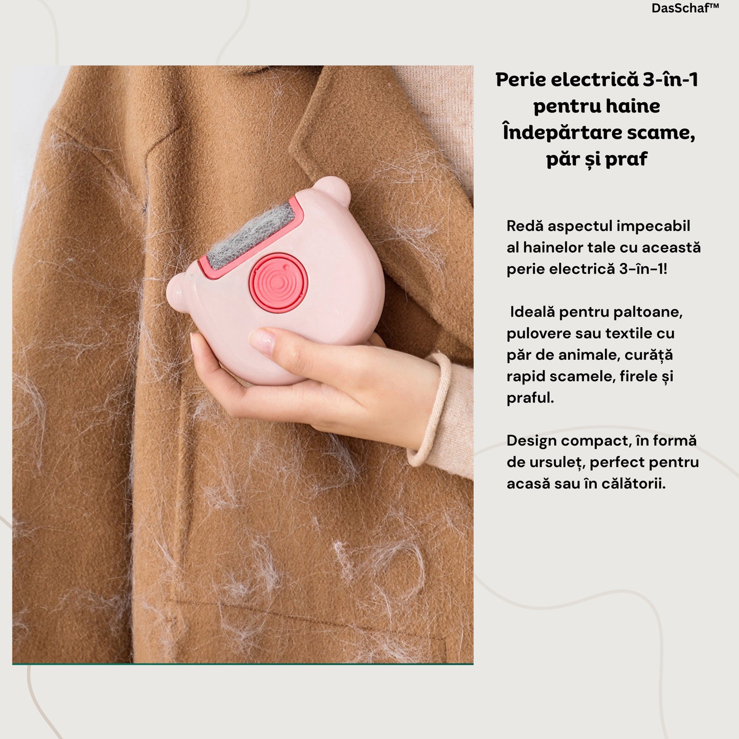 Aparat de călcat vertical portabil cu abur Das Schaf™ Steamer 1780W -  include perie electrică 3-în-1, bile de lână naturale, mănușă termorezistentă